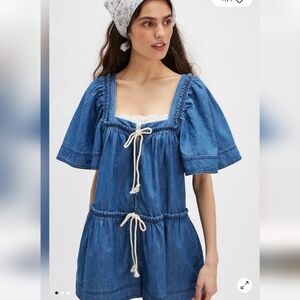 Free‎ People County Line Denim Romper Jean Dress